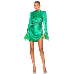 Bronx and Banco Nadine Mini Dress Emerald Green Silk Feather L